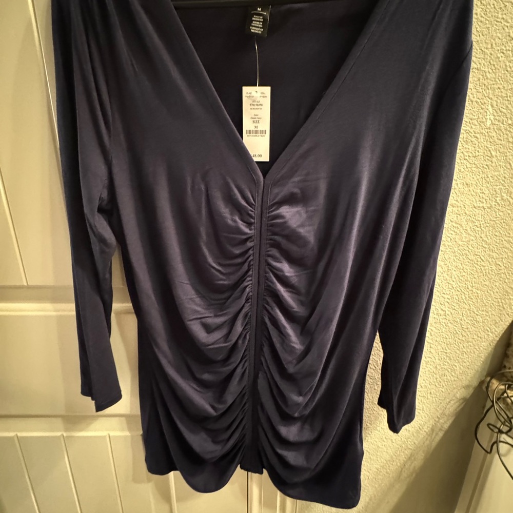 White House Black Market Blue Ruched 3/4 Sleeve Blouse